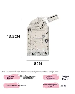 Detailed view of musical note theme transparent photocard holder with metal bead chain
