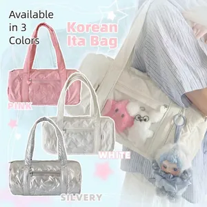 Bow itabag in pink white and silver with clear window for daily commute and cosplay
