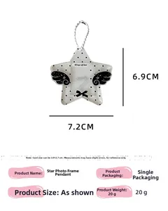 Star-shaped acrylic photo frame keychain with 7.2x6.9cm dimensions and wing details