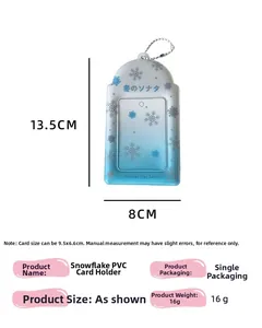 Détails du porte-carte flocon de neige bleu avec dimensions 13,5x8 cm et chaîne en métal