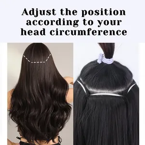 22 inch wavy clip-in hair extension set for volume showing back view and attachment steps