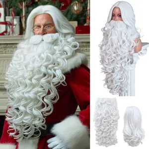 White Santa Claus Cosplay Wig And Beard Set Heat Resistant Synthetic Fiber Christmas Costume Hair For Men Party Use