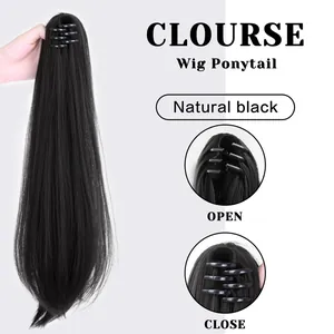 High quality 20 inch natural black ponytail extension with invisible claw clip attachment