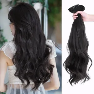 Comparison showing black 22-inch long wavy clip-in hair extensions for added volume