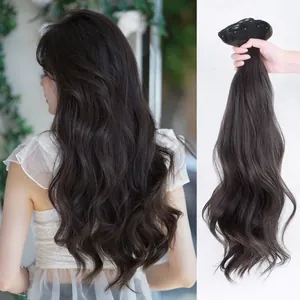 22 inch wavy deep brown clip-in hair extensions with multiple clips for natural volume