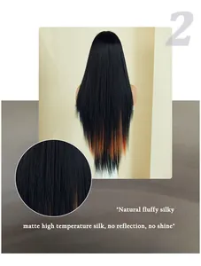 Detail of 32 inch matte high temperature silk hair with black to orange gradient