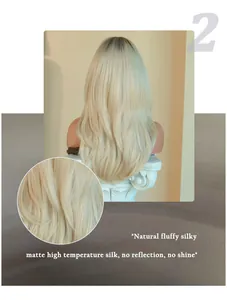 Close-up of matte platinum blonde hair texture and natural roots transition of the wig