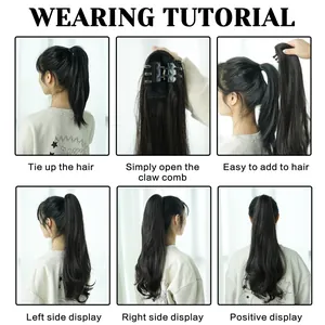 20 inch wavy ponytail extension with claw clip for natural long hair look