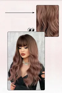 Detailed macro view of wavy pink brown synthetic hair texture and natural luster