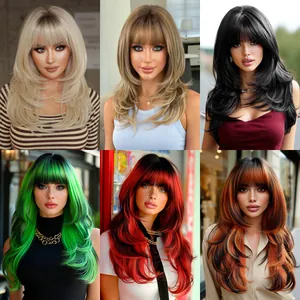 Platinum Blonde Synthetic Wig With Bangs For Women Heat Resistant Long Layered Hair Daily Party Cosplay Fashion Hairpiece
