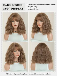 360-degree view of a 12-inch brown wavy bob wig with bangs on a display mannequin