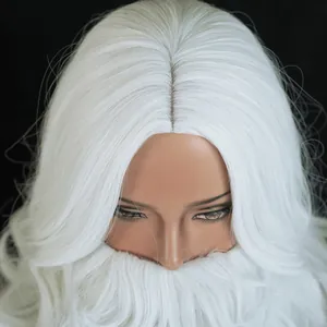 2-Piece Santa Claus cosplay set with long white wig and thick artificial beard