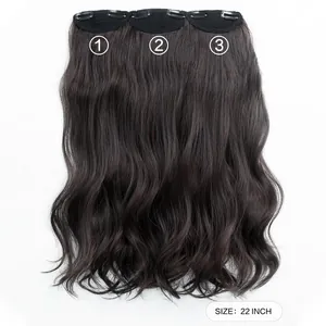 Close-up of 22 inch wavy hair extension with metal clips for volume and length