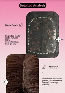 Detail of matte scalp wig showing natural hair part and seamless hair growth texture