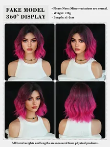 Vista dettagliata a 360 gradi della parrucca bob ondulata da 12 pollici rosa