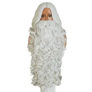 2-piece Santa Claus white long curly wig and beard set for Christmas cosplay outfits