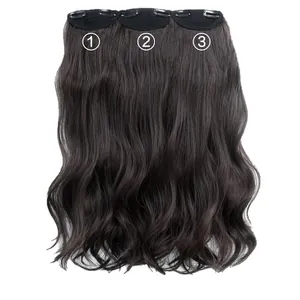 Three-piece set of 22-inch long wavy hair extensions with clips for natural volume