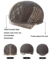 Breathable wig cap structure with hand-woven lace and adjustable elastic rose inner net