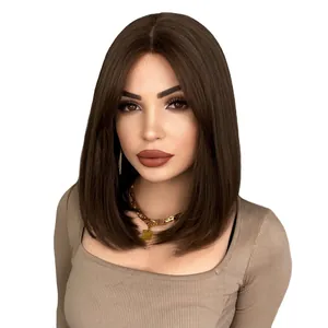 Middle part short straight mocha brown Bob lace wig for women with natural shoulder length