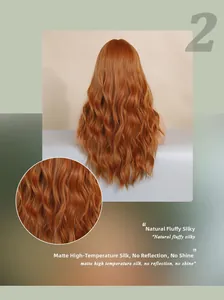 Detailed texture of matte synthetic long wavy orange wig hair with natural volume