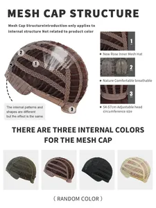 Detailed view of breathable rose inner mesh wig cap with adjustable straps and size info