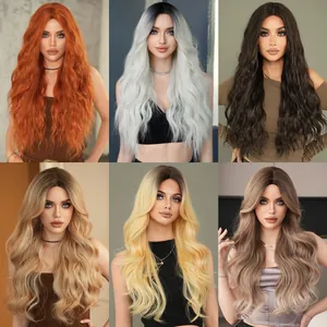 Women Long Wavy Ombre Synthetic Fiber Wig Middle Part Heat Resistant Curly Hairpiece For Everyday Party Cosplay Fashion