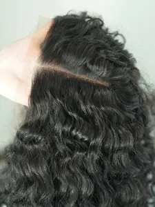 Close-up of HD lace front wig showing realistic hairline and natural black curly hair