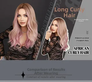 Detail of long wavy ombre pink wig showing natural hair texture and color gradient