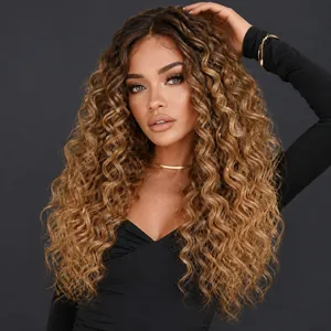 Ombre honey blonde long curly HD lace front wig for black women with tight spiral curls