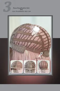 Breathable rose net inner cap detail of ombre pink wig with adjustable strap