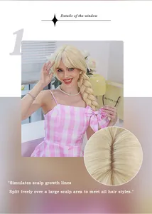 Detailed view of blonde cosplay wig with simulated scalp for natural-looking parting