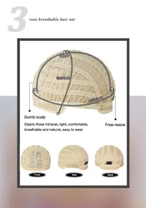 Detail of breathable golden blonde rose intranet wig cap with adjustable size measurements