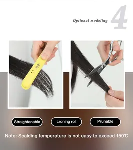 Détail montrant des cheveux synthétiques résistants à la chaleur lissés et coupés