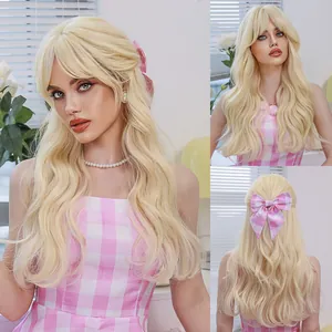 Long Wavy Curly Synthetic Wig With Bangs High Temperature Fiber Heat Resistant Hair For Women Cosplay Halloween Fashion Wig