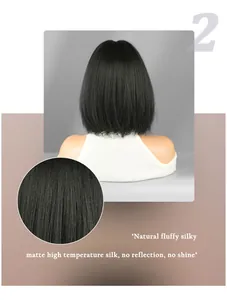 Detailed back view of black bob wig showing natural matte high temperature silk texture
