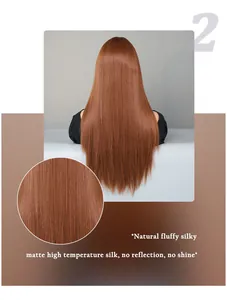 Détails de la texture des cheveux synthétiques lisses long rouge gingembre au rendu mat