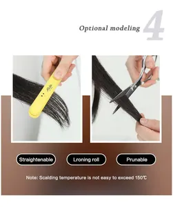 Détail d'une perruque noire résistante à la chaleur montrant une texture lissable