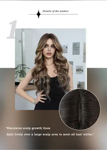 Détail du cuir chevelu simulé sur une perruque synthétique longue et ondulée