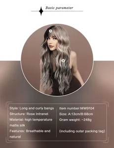 Detail view of long wavy ash wig showing 68cm length and rose net construction