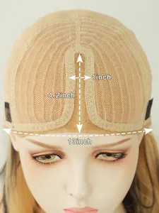 Close-up of 13x4 inch breathable wig cap base with detailed lace frontal measurements