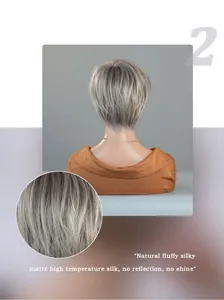 Close-up of matte high temperature silk hair texture on short straight wig