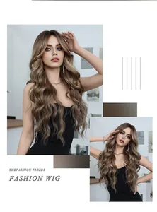 Détails des cheveux synthétiques longs et ondulés blond ombré avec boucles naturelles