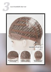 Detail of adjustable breathable rose net and realistic scalp base on short wig