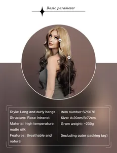 Detailed spec sheet showing 72cm ombre blonde body wavy wig and rose intranet structure