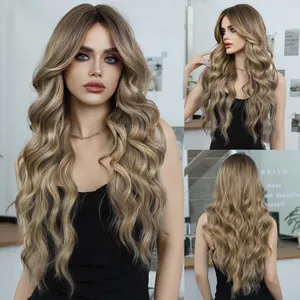 Perruque Synthétique Longue Ondulée Ombre Blond pour Femmes Fibre à Haute Température Résistante à la Chaleur Raie au Milieu Quotidien Fête