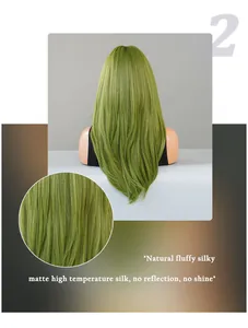 Detail of matte high temperature silk hair showing dense texture and grass green color