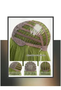 Breathable rose inner net and adjustable straps of synthetic green St. Patrick's Day wig