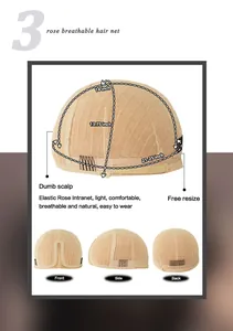 Detail view of breathable rose hair net wig cap with adjustable 21-25 inch circumference