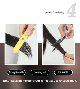 Detailed view of heat-resistant synthetic long hair showing straightening and trimming options