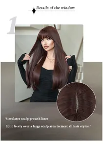 Detailed close-up of realistic scalp seam and smooth mocha brown hair fibers on the wig